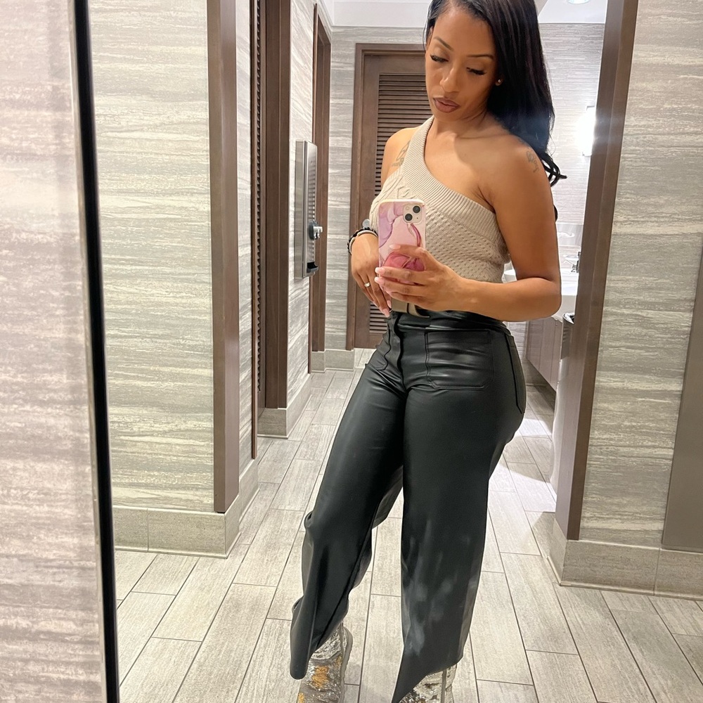 Faux Leather Wide-Leg Pants